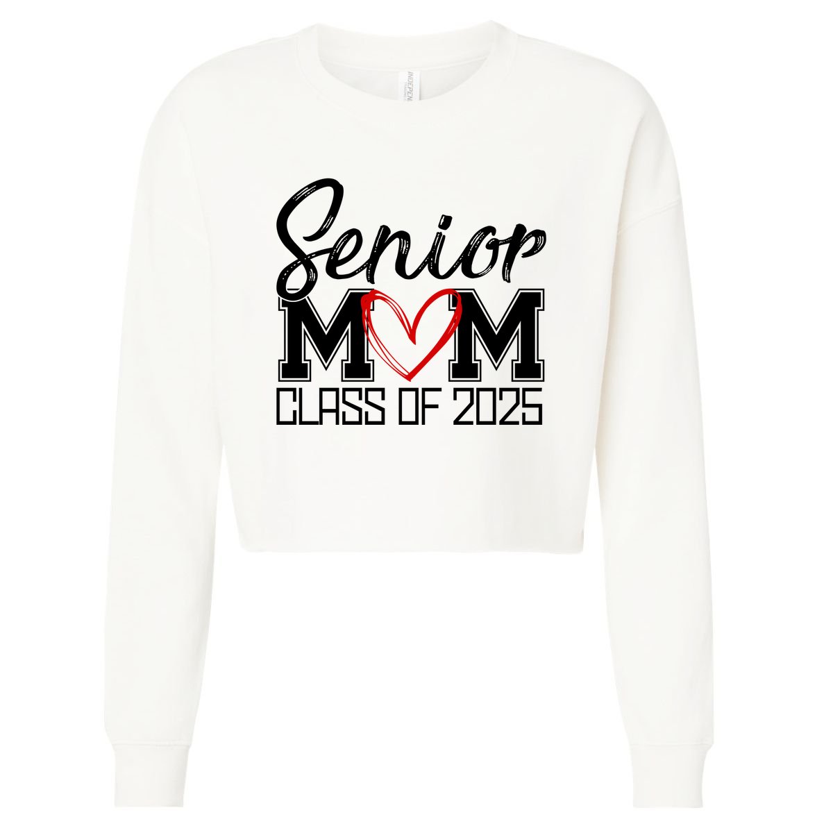 Senior Mom Class Of 2025 Heart Cropped Pullover Crew