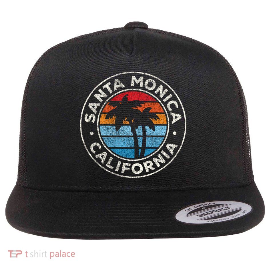 Santa Monica California Ca Vintage Graphic Retro 70s Great Gift Flatbill Hat