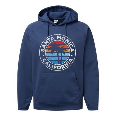 Santa Monica California Ca Vintage Graphic Retro 70s Great Gift Performance Fleece Hoodie