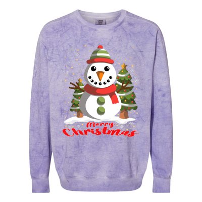 Snowman Merry Christmas Tree Snowflakes Cute Funny Colorblast Crewneck Sweatshirt