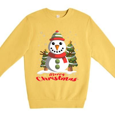 Snowman Merry Christmas Tree Snowflakes Cute Funny Premium Crewneck Sweatshirt