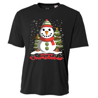 Snowman Merry Christmas Tree Snowflakes Cute Funny Cooling Performance Crew T-Shirt