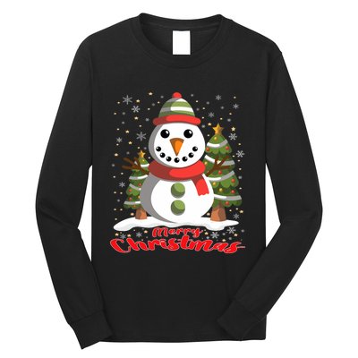 Snowman Merry Christmas Tree Snowflakes Cute Funny Long Sleeve Shirt