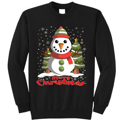 Snowman Merry Christmas Tree Snowflakes Cute Funny Sweatshirt