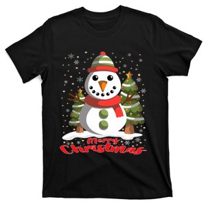 Snowman Merry Christmas Tree Snowflakes Cute Funny T-Shirt