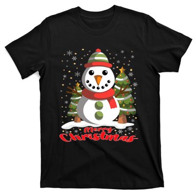 Snowman Merry Christmas Tree Snowflakes Cute Funny T-Shirt