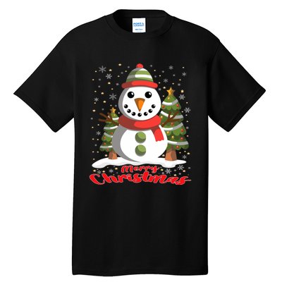 Snowman Merry Christmas Tree Snowflakes Cute Funny Tall T-Shirt