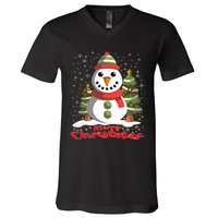 Snowman Merry Christmas Tree Snowflakes Cute Funny V-Neck T-Shirt