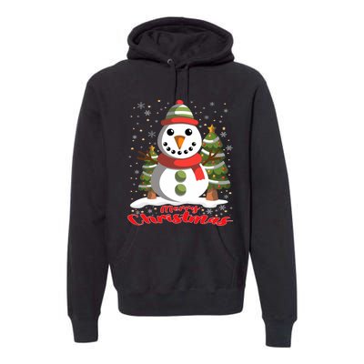 Snowman Merry Christmas Tree Snowflakes Cute Funny Premium Hoodie