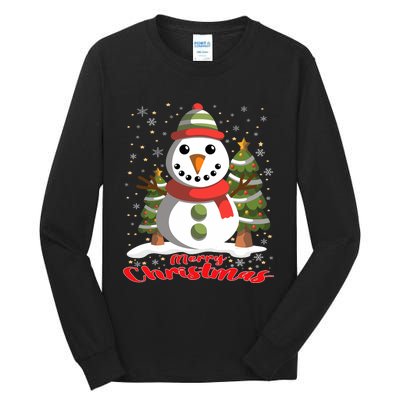 Snowman Merry Christmas Tree Snowflakes Cute Funny Tall Long Sleeve T-Shirt