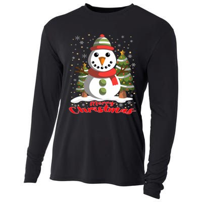 Snowman Merry Christmas Tree Snowflakes Cute Funny Cooling Performance Long Sleeve Crew