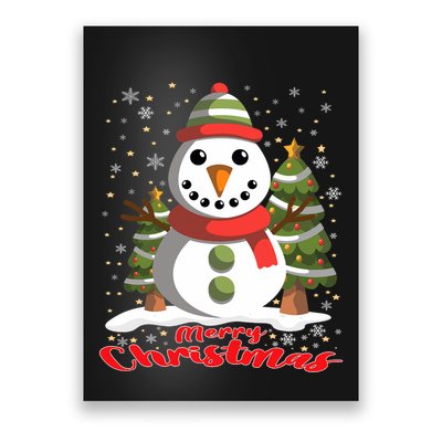 Snowman Merry Christmas Tree Snowflakes Cute Funny Poster
