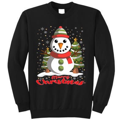 Snowman Merry Christmas Tree Snowflakes Cute Funny Tall Sweatshirt