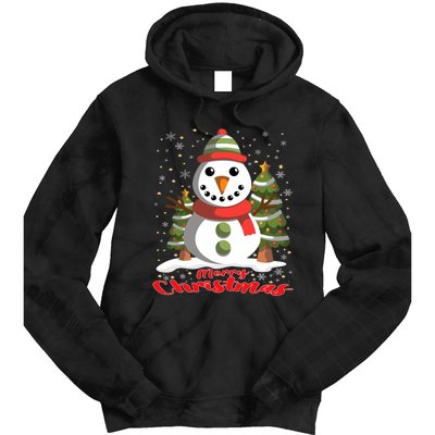 Snowman Merry Christmas Tree Snowflakes Cute Funny Tie Dye Hoodie