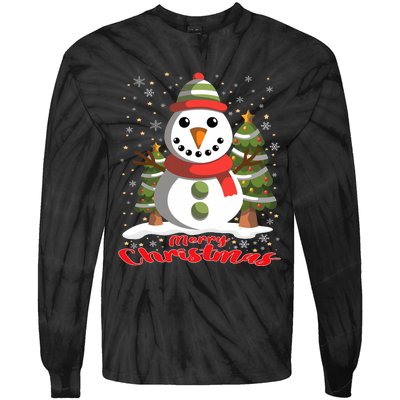 Snowman Merry Christmas Tree Snowflakes Cute Funny Tie-Dye Long Sleeve Shirt