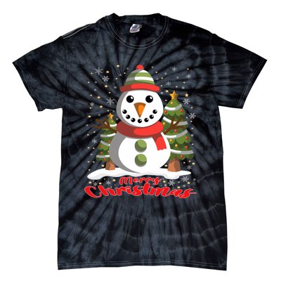 Snowman Merry Christmas Tree Snowflakes Cute Funny Tie-Dye T-Shirt