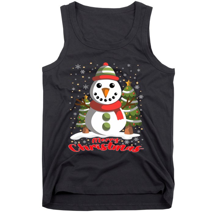 Snowman Merry Christmas Tree Snowflakes Cute Funny Tank Top