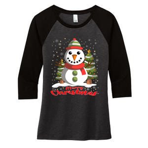 Snowman Merry Christmas Tree Snowflakes Cute Funny Women's Tri-Blend 3/4-Sleeve Raglan Shirt