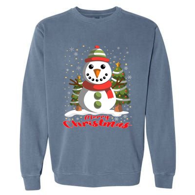 Snowman Merry Christmas Tree Snowflakes Cute Funny Garment-Dyed Sweatshirt