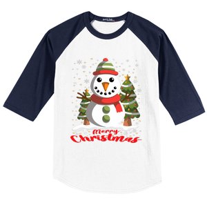 Snowman Merry Christmas Tree Snowflakes Cute Funny Baseball Sleeve Shirt