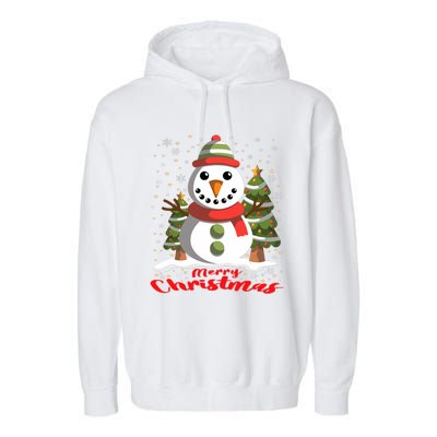 Snowman Merry Christmas Tree Snowflakes Cute Funny Garment-Dyed Fleece Hoodie