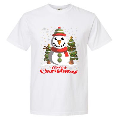 Snowman Merry Christmas Tree Snowflakes Cute Funny Garment-Dyed Heavyweight T-Shirt