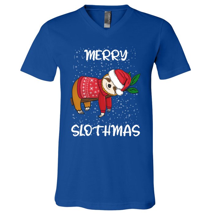 Sloth Merry Christmas Santa Sloth Merry Slothmas Funny Gift V-Neck T-Shirt