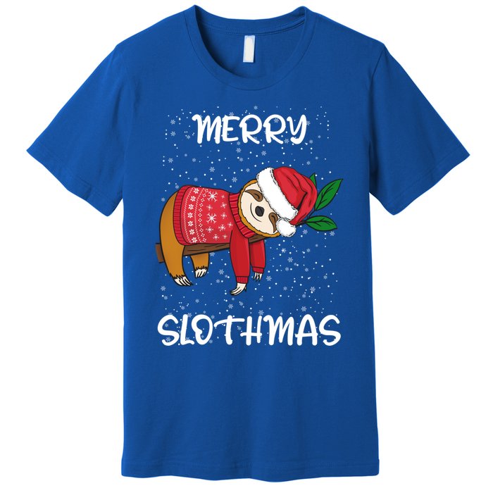 Sloth Merry Christmas Santa Sloth Merry Slothmas Funny Gift Premium T-Shirt