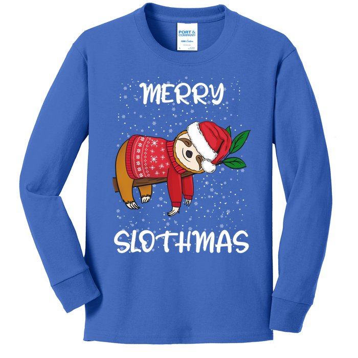 Sloth Merry Christmas Santa Sloth Merry Slothmas Funny Gift Kids Long Sleeve Shirt