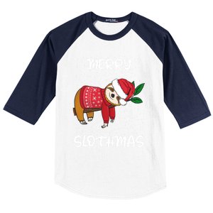 Sloth Merry Christmas Santa Sloth Merry Slothmas Funny Gift Baseball Sleeve Shirt