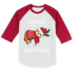 Sloth Merry Christmas Santa Sloth Merry Slothmas Funny Gift Kids Colorblock Raglan Jersey