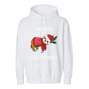 Sloth Merry Christmas Santa Sloth Merry Slothmas Funny Gift Garment-Dyed Fleece Hoodie