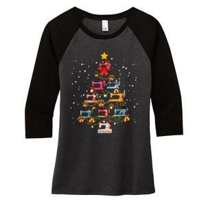 Sewing Machine Christmas Tree Christmas Ornament Women's Tri-Blend 3/4-Sleeve Raglan Shirt