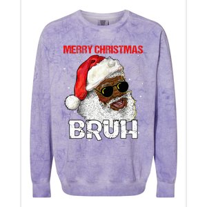 Santa Merry Christmas Bruh Afro African American Xmas Retro  Colorblast Crewneck Sweatshirt