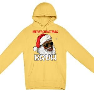 Santa Merry Christmas Bruh Afro African American Xmas Retro  Premium Pullover Hoodie