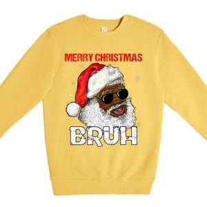 Santa Merry Christmas Bruh Afro African American Xmas Retro  Premium Crewneck Sweatshirt