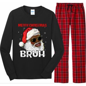 Santa Merry Christmas Bruh Afro African American Xmas Retro  Long Sleeve Pajama Set