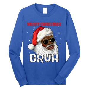 Santa Merry Christmas Bruh Afro African American Xmas Retro  Long Sleeve Shirt