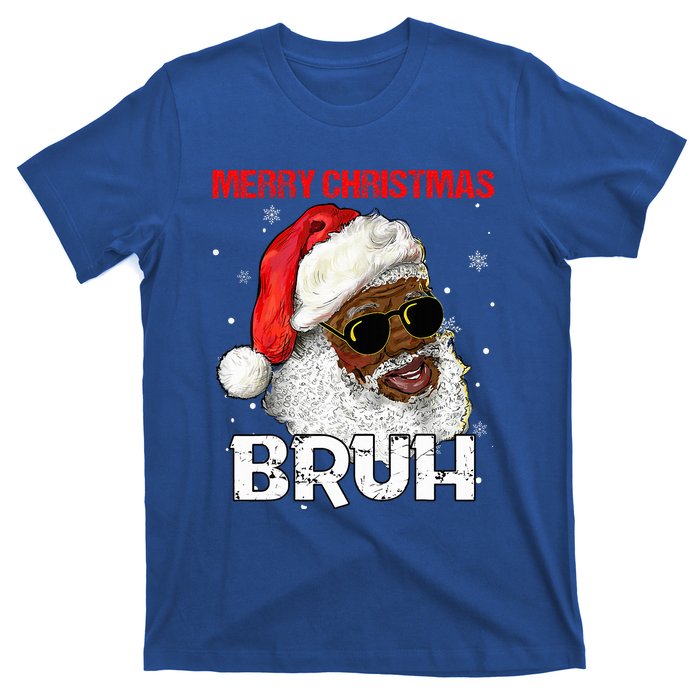 Santa Merry Christmas Bruh Afro African American Xmas Retro  T-Shirt