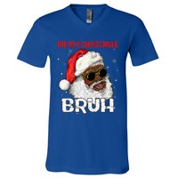 Santa Merry Christmas Bruh Afro African American Xmas Retro  V-Neck T-Shirt