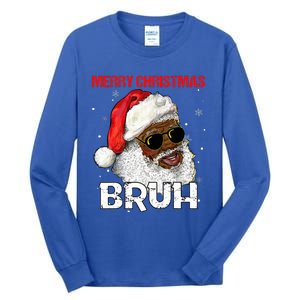 Santa Merry Christmas Bruh Afro African American Xmas Retro  Tall Long Sleeve T-Shirt