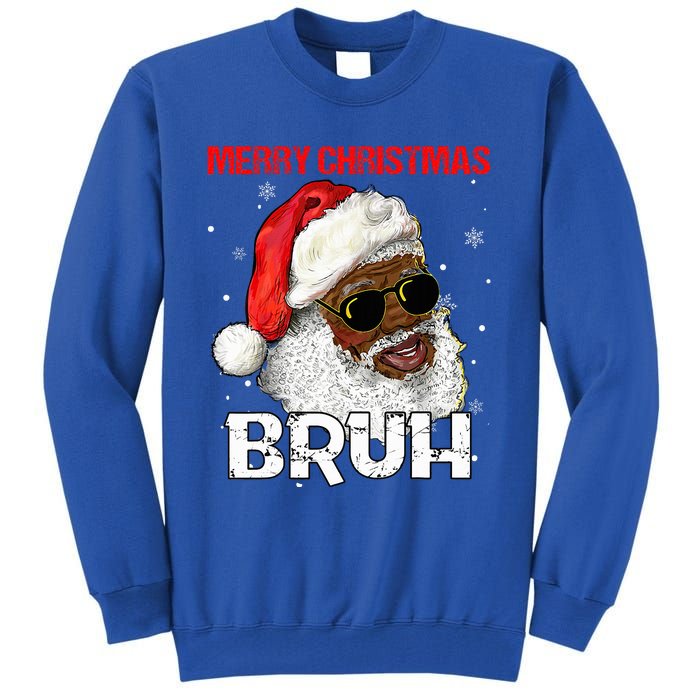 Santa Merry Christmas Bruh Afro African American Xmas Retro  Tall Sweatshirt