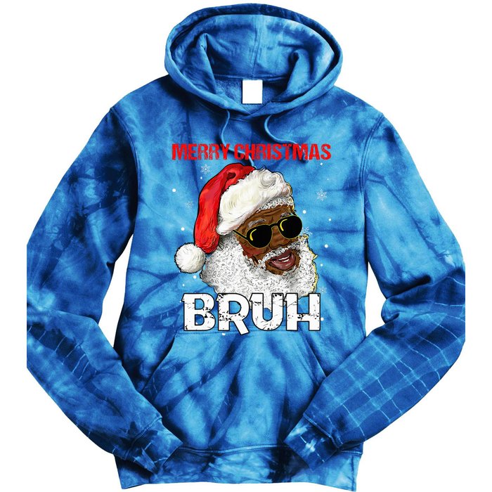 Santa Merry Christmas Bruh Afro African American Xmas Retro  Tie Dye Hoodie