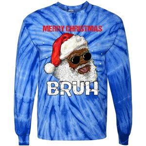 Santa Merry Christmas Bruh Afro African American Xmas Retro  Tie-Dye Long Sleeve Shirt