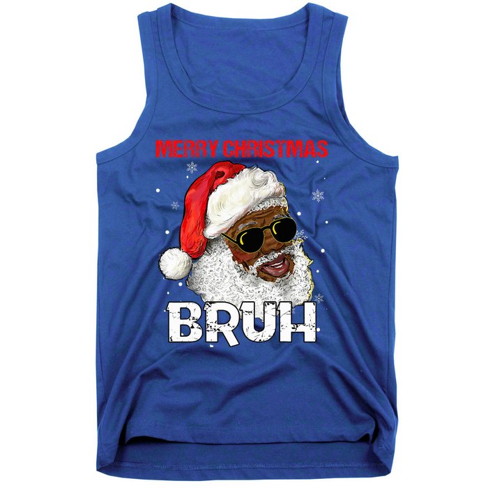 Santa Merry Christmas Bruh Afro African American Xmas Retro  Tank Top