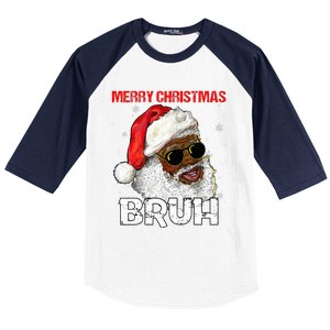 Santa Merry Christmas Bruh Afro African American Xmas Retro  Baseball Sleeve Shirt