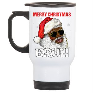 Santa Merry Christmas Bruh Afro African American Xmas Retro  Stainless Steel Travel Mug