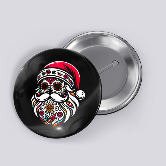 Santa Mexico Calavera Christmas Button