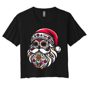 Santa Mexico Calavera Christmas Women's Crop Top Tee