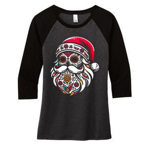 Santa Mexico Calavera Christmas Women's Tri-Blend 3/4-Sleeve Raglan Shirt